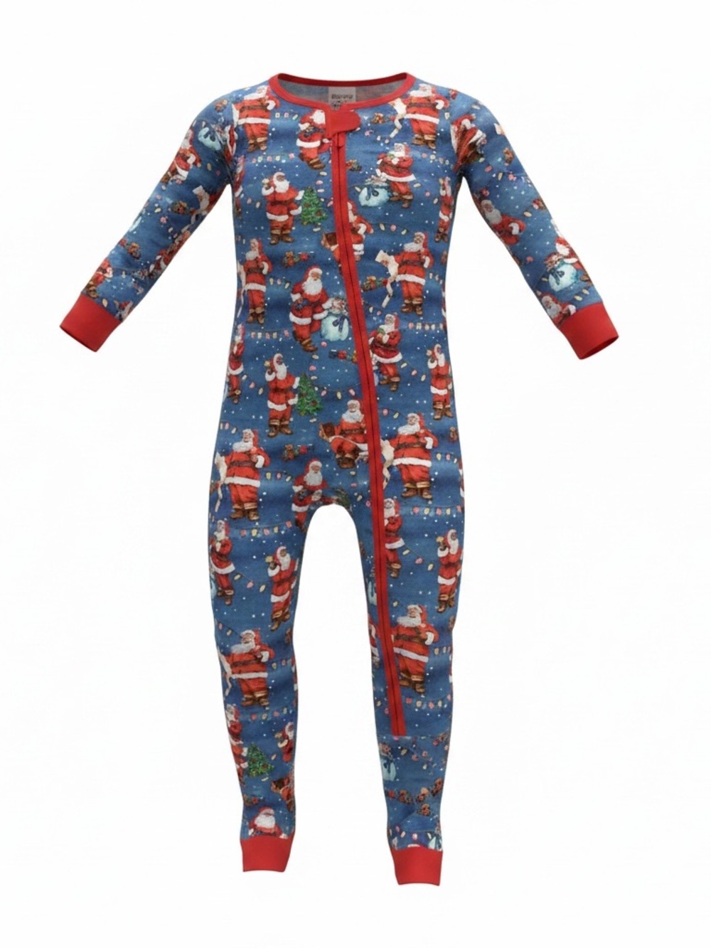 Posh Peanut Blue Santa Print Footie with Red Trim
